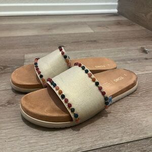TOMS Women's Beige Beaded Slide Sandals